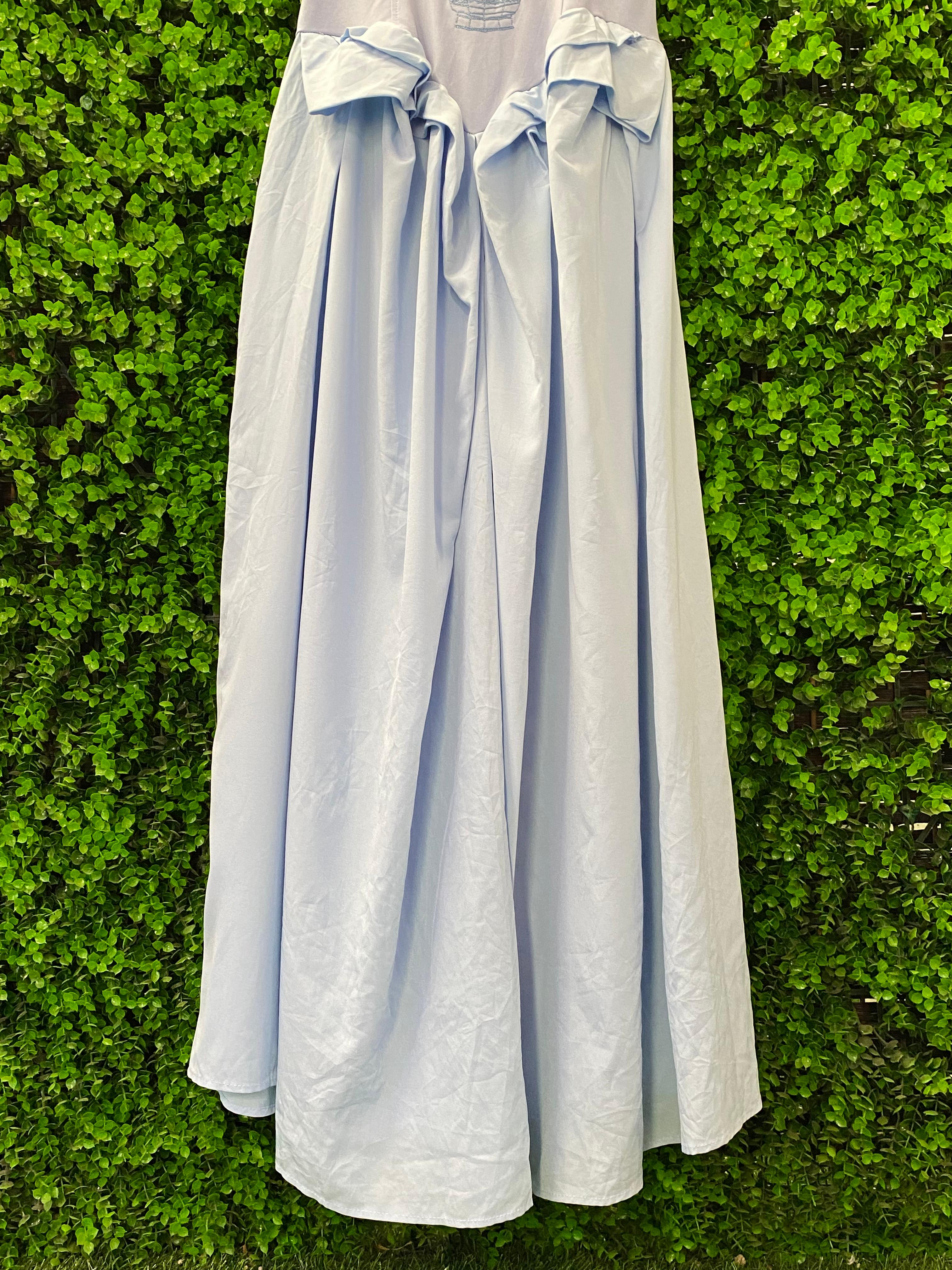 Pale Blue Embroidered Bow Detail Maxi Dress