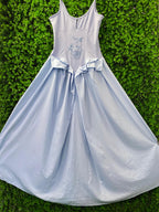 Pale Blue Embroidered Bow Detail Maxi Dress
