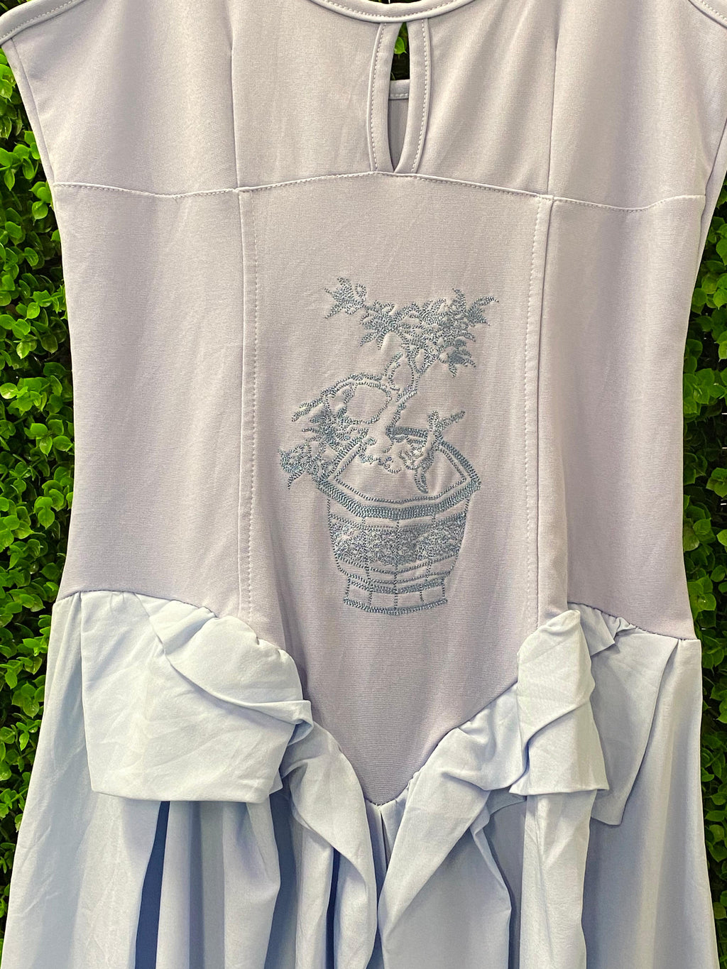 Pale Blue Embroidered Bow Detail Maxi Dress