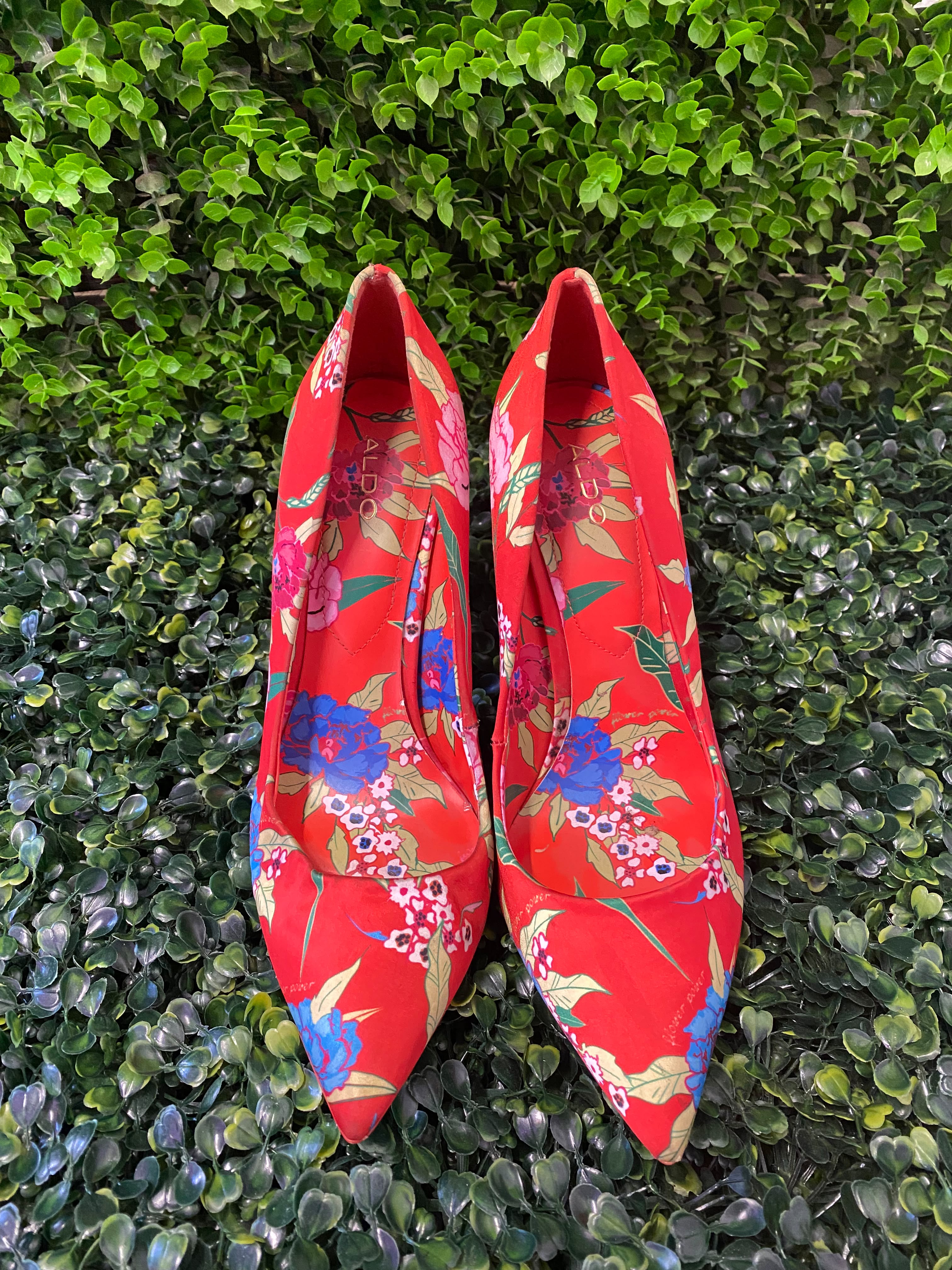 ALDO Red Floral Pointed Stiletto Heels