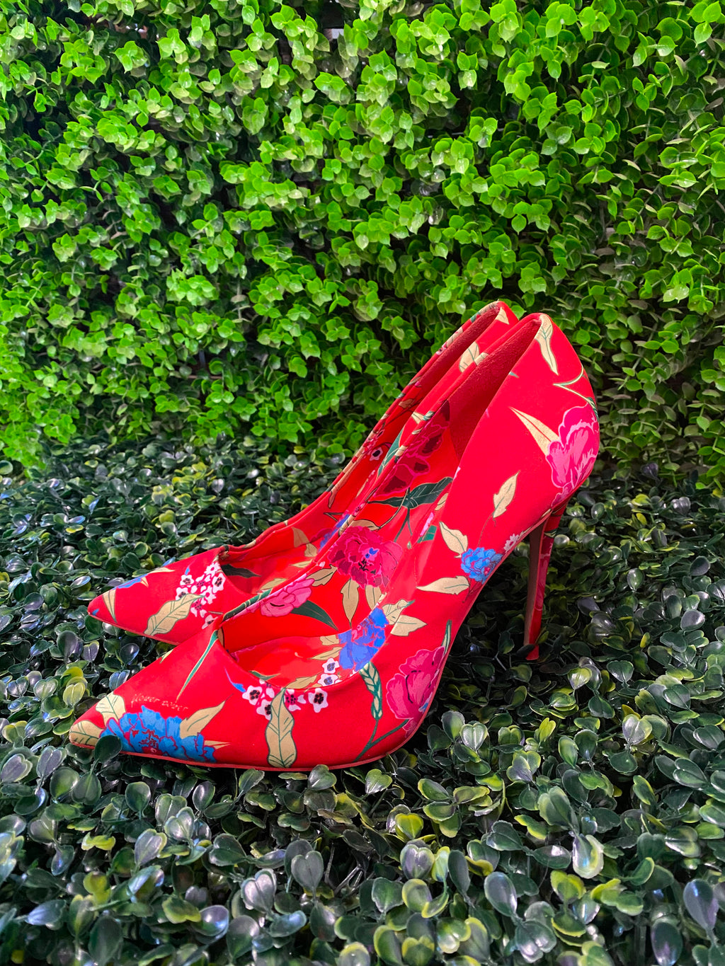 ALDO Red Floral Pointed Stiletto Heels