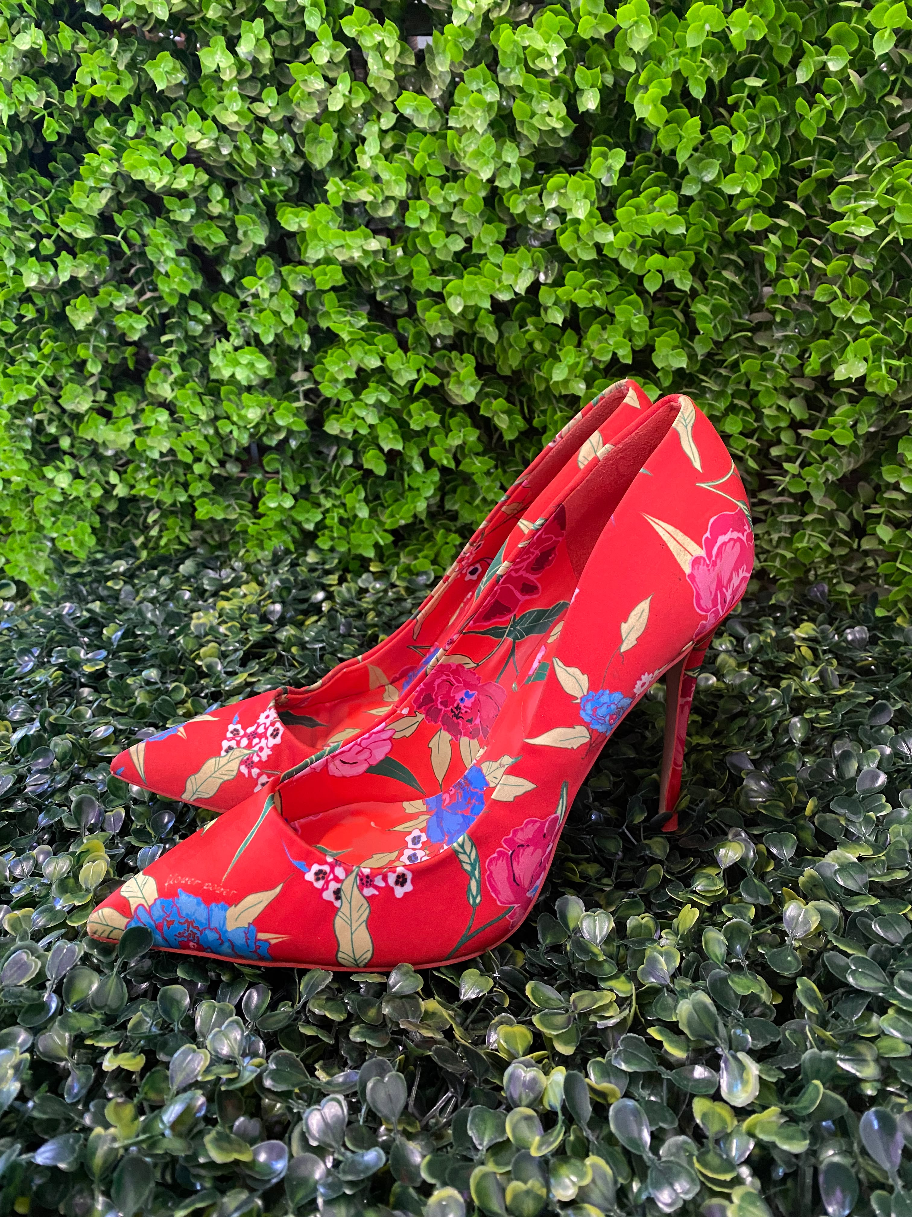 ALDO Red Floral Pointed Stiletto Heels