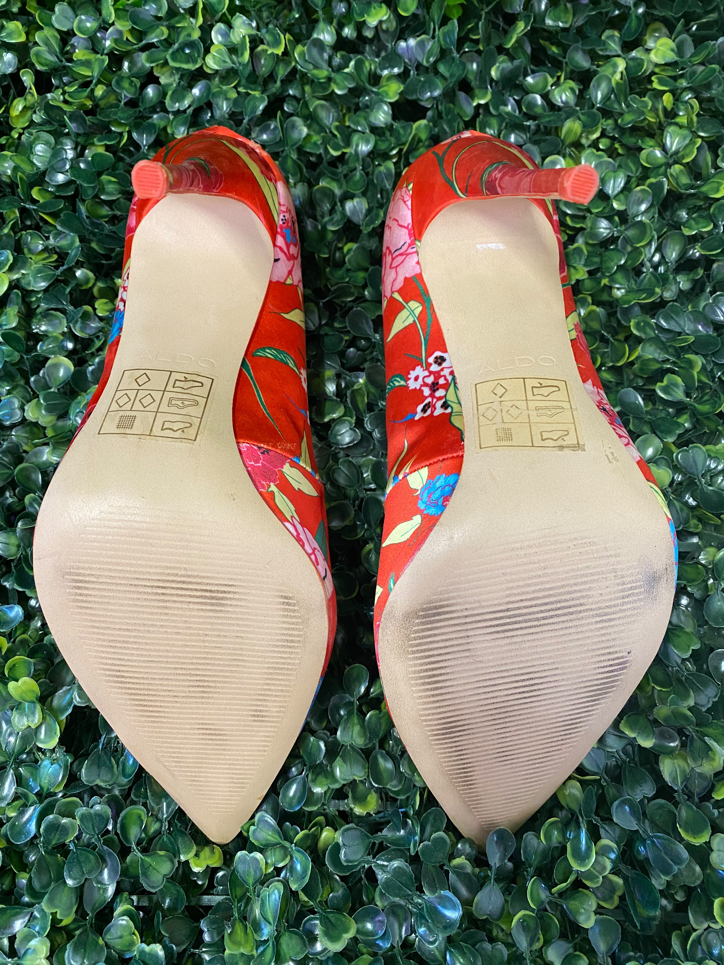 ALDO Red Floral Pointed Stiletto Heels