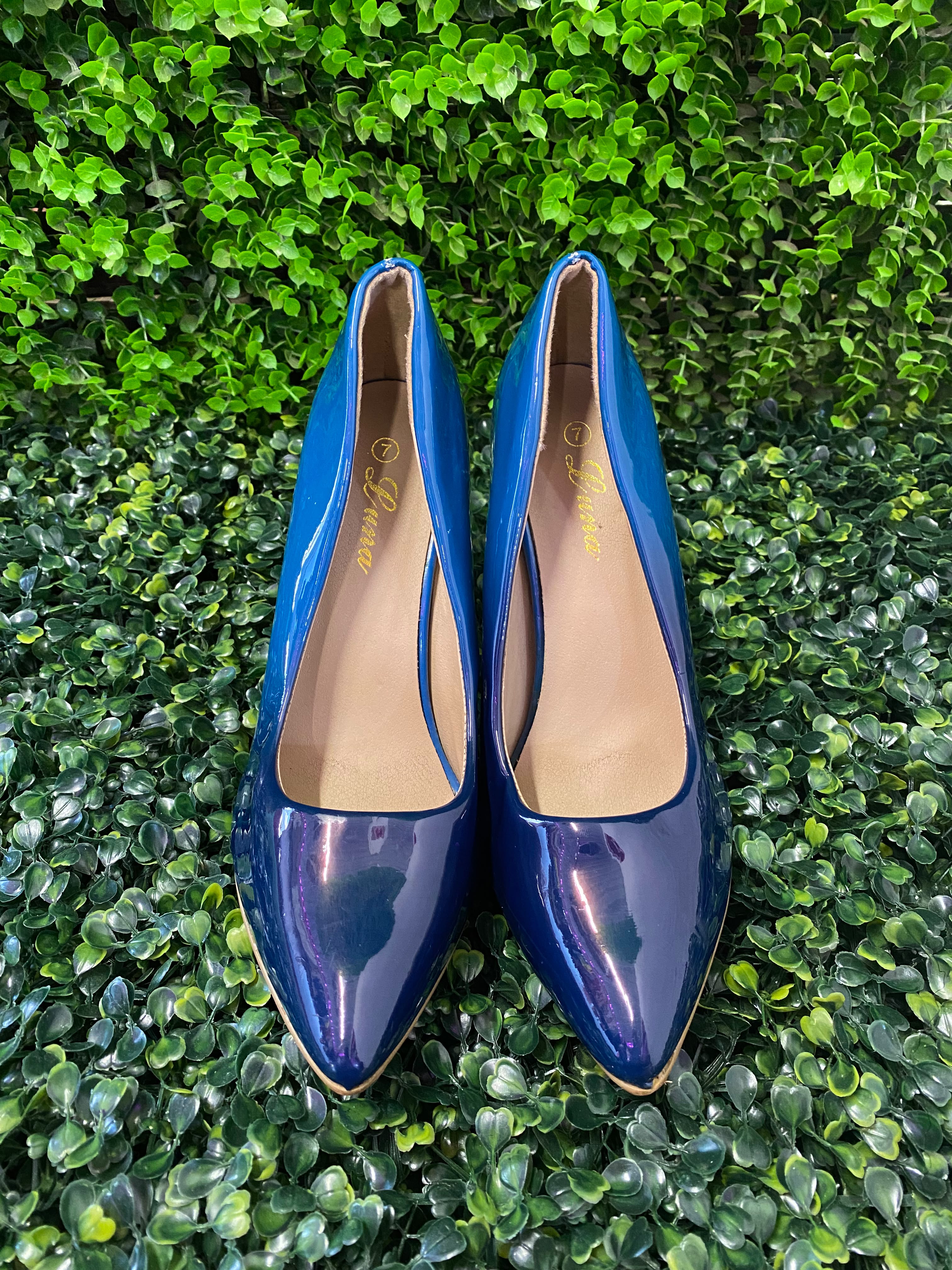Luna Blue Patent Pointed Stiletto Heels