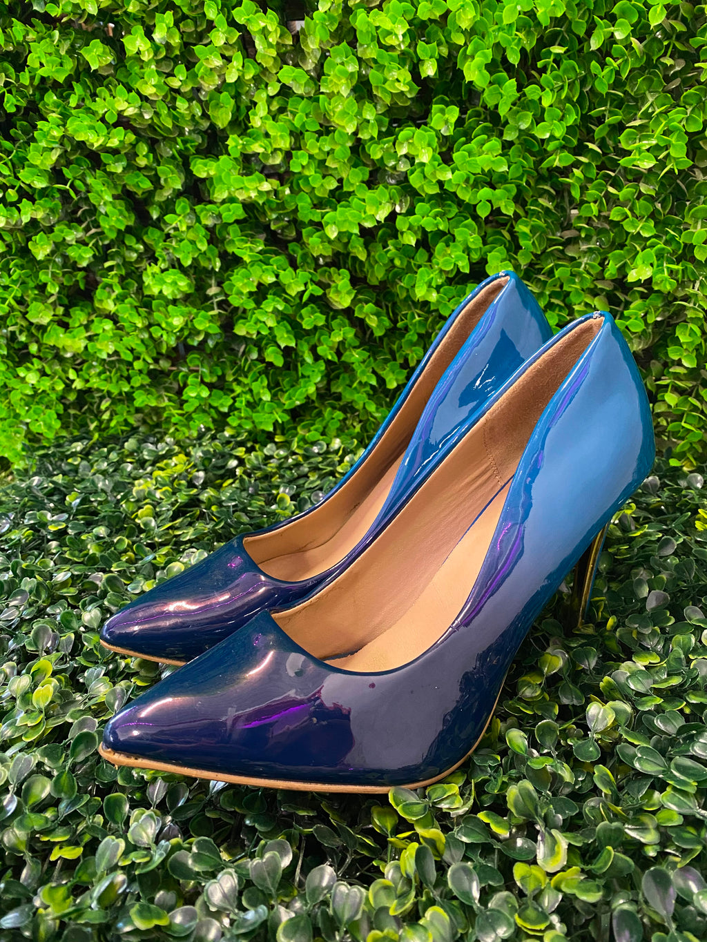 Luna Blue Patent Pointed Stiletto Heels