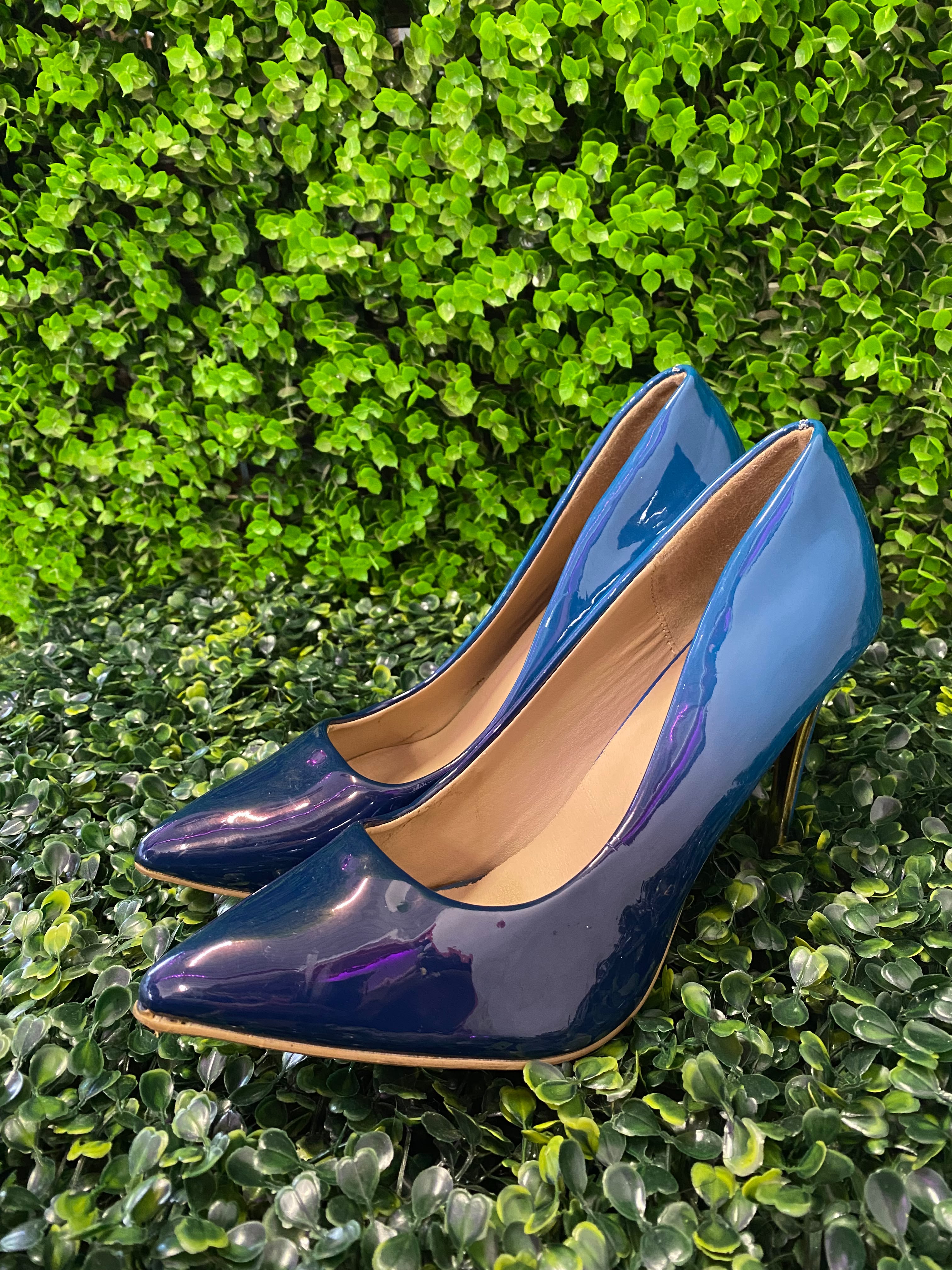 Luna Blue Patent Pointed Stiletto Heels