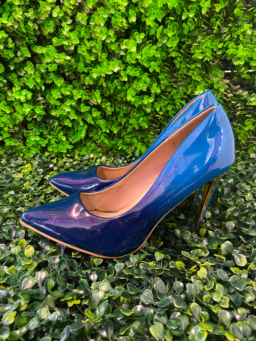 Luna Blue Patent Pointed Stiletto Heels