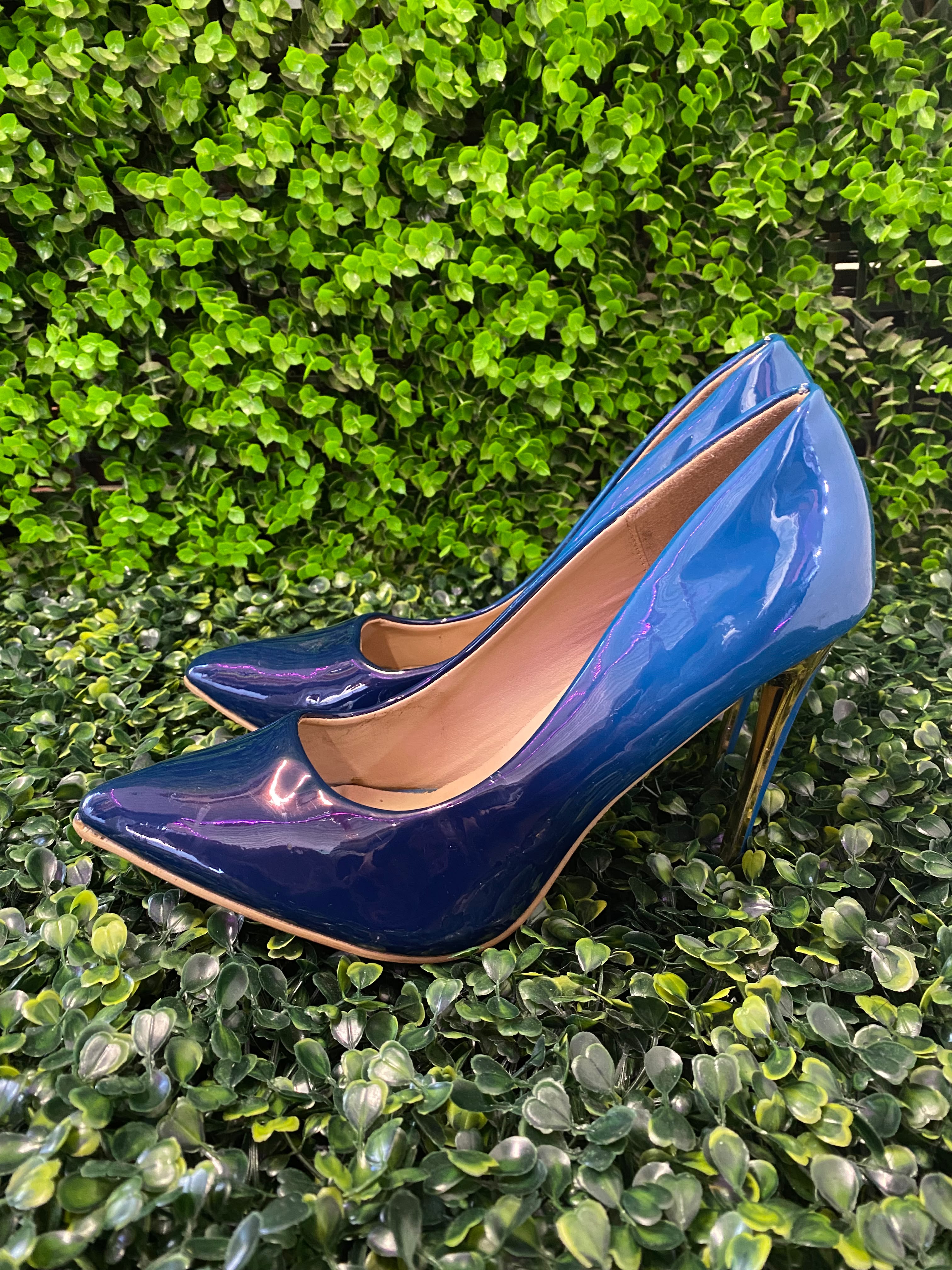 Luna Blue Patent Pointed Stiletto Heels