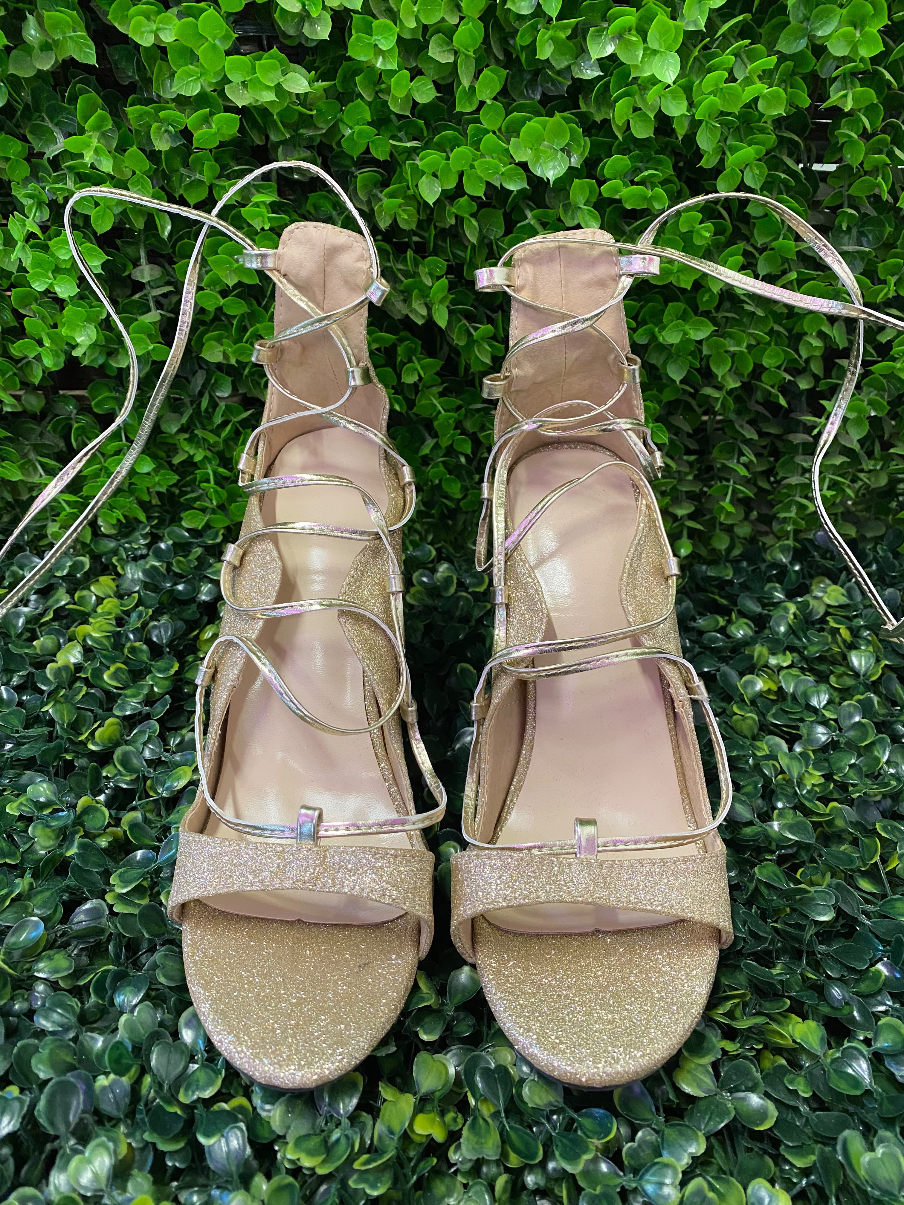 Gold Glitter Lace-Up Stiletto Heels