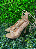 Gold Glitter Lace-Up Stiletto Heels
