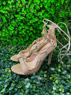 Gold Glitter Lace-Up Stiletto Heels