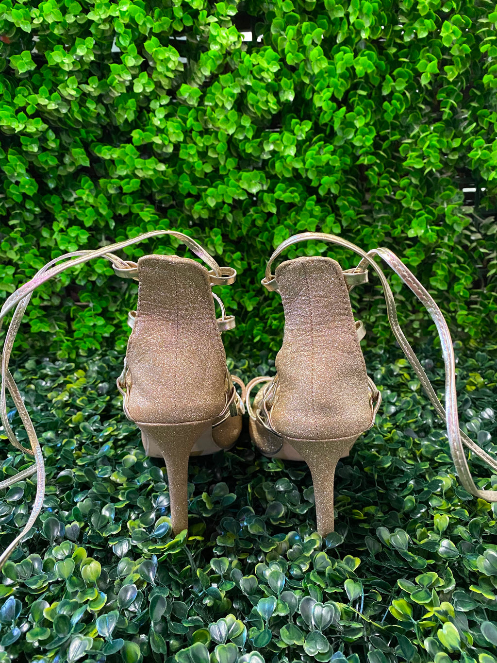 Gold Glitter Lace-Up Stiletto Heels