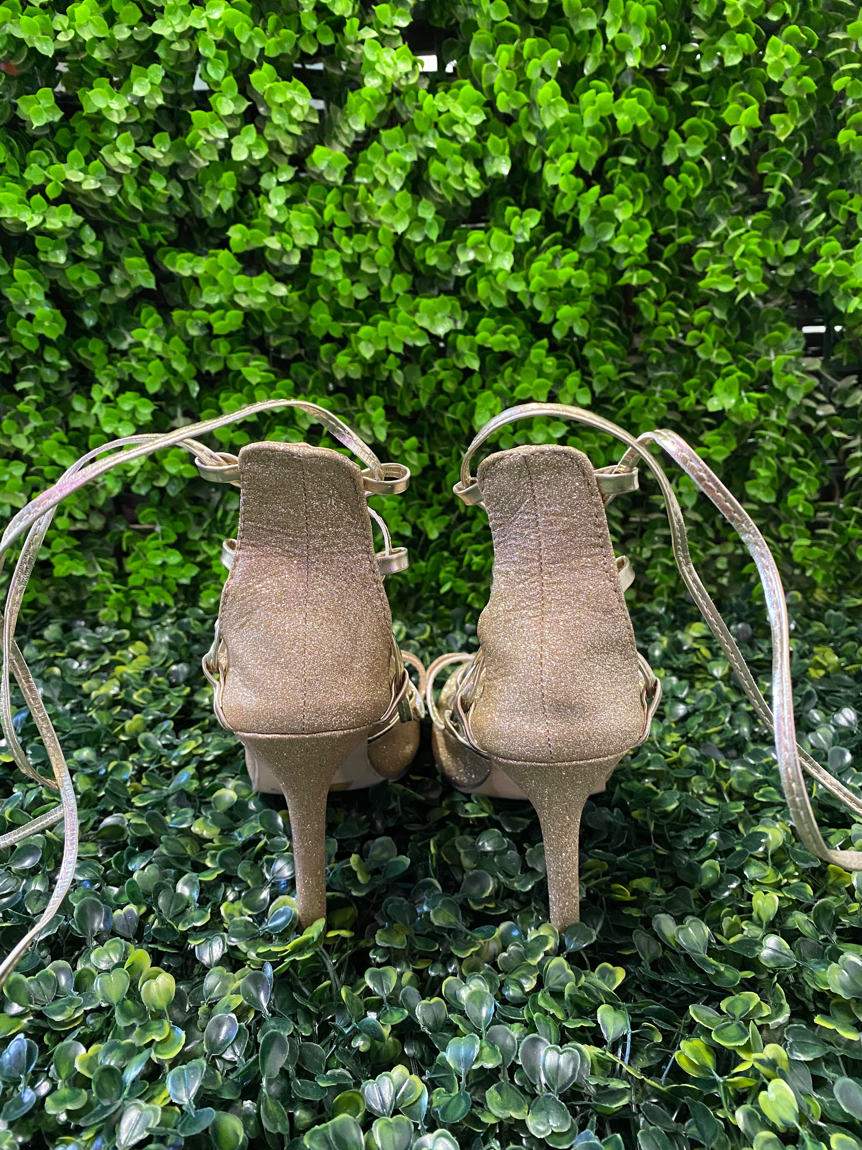 Gold Glitter Lace-Up Stiletto Heels