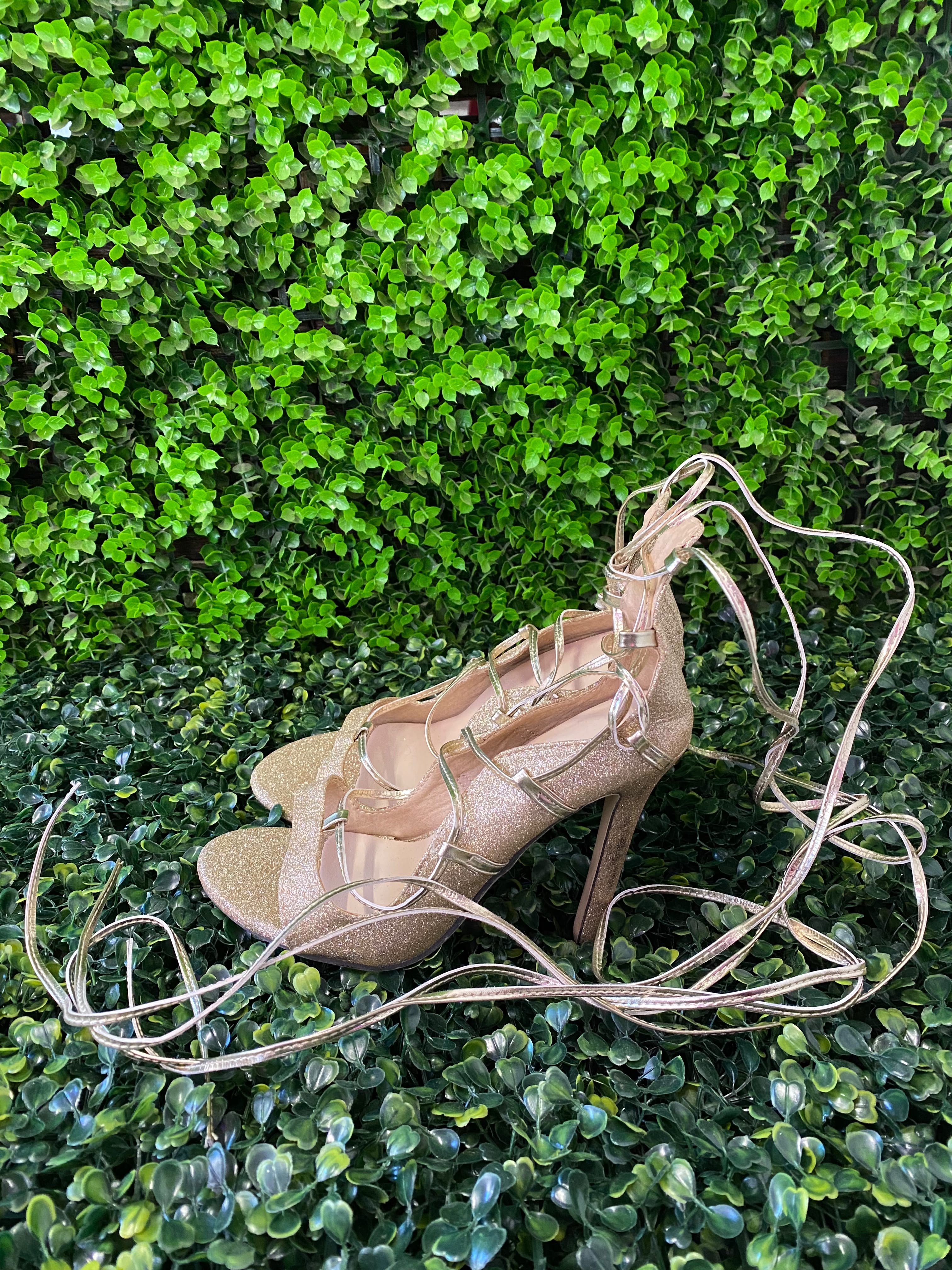 Gold Glitter Lace-Up Stiletto Heels