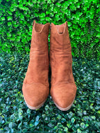 Tan Suede-Style Western Ankle Boots