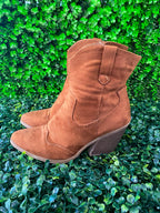 Tan Suede-Style Western Ankle Boots