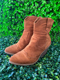 Tan Suede-Style Western Ankle Boots