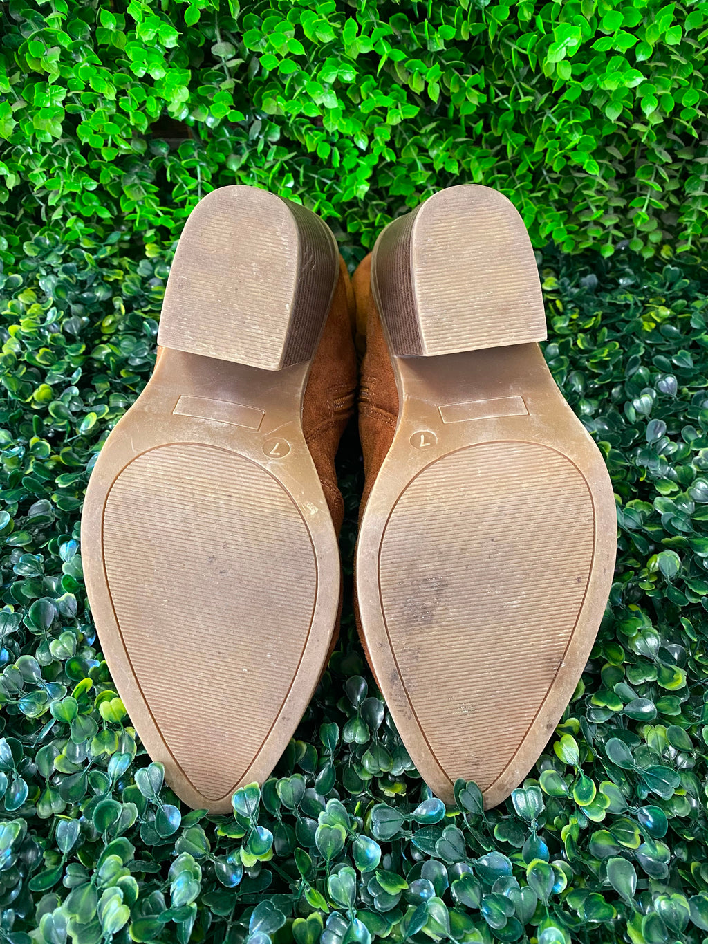 Tan Suede-Style Western Ankle Boots