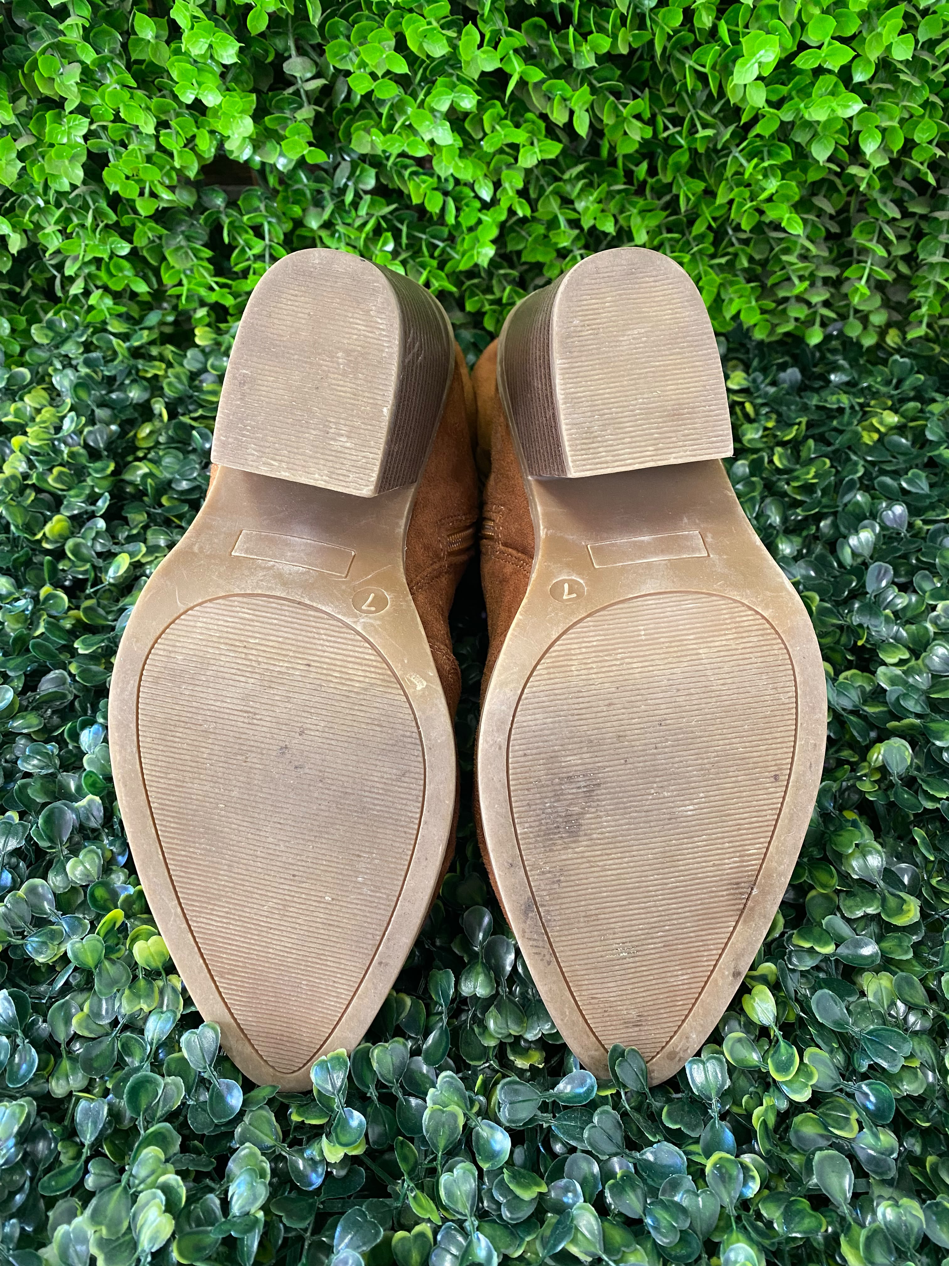 Tan Suede-Style Western Ankle Boots