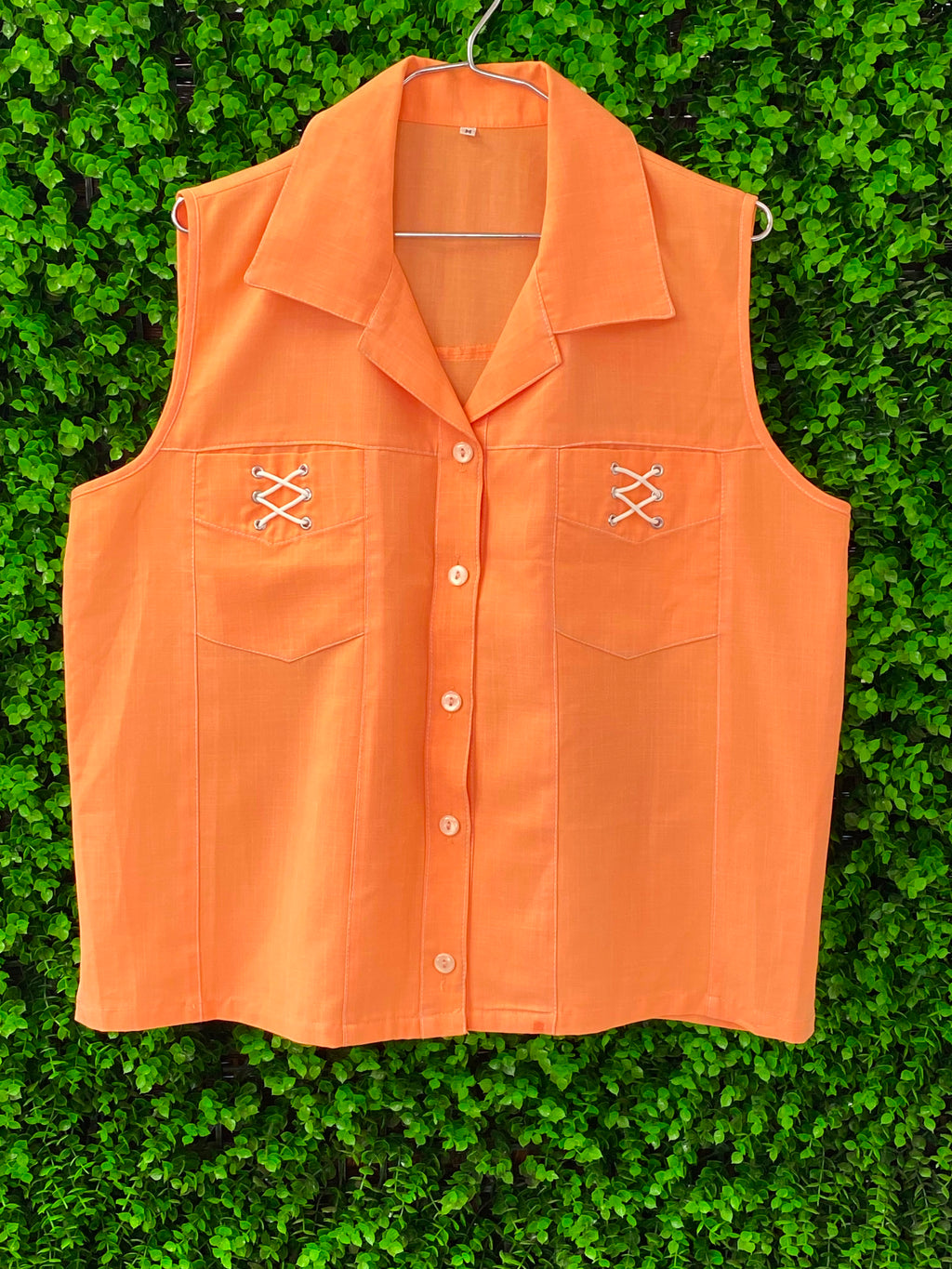 Muted Peach Sleeveless Button-Up Top