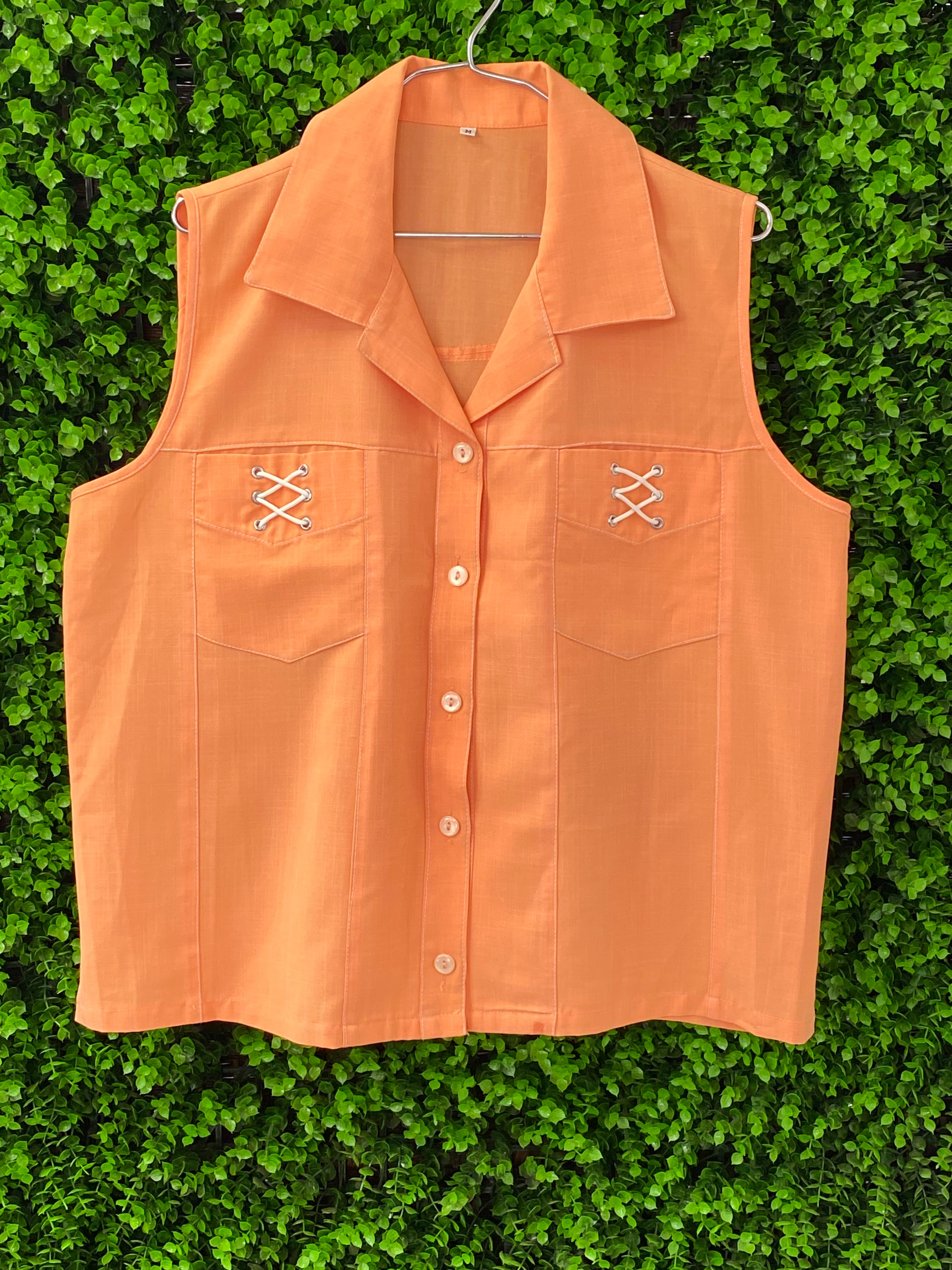 Muted Peach Sleeveless Button-Up Top