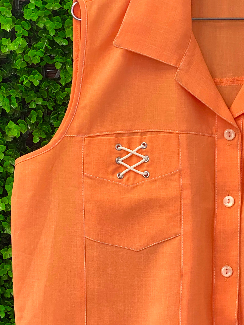 Muted Peach Sleeveless Button-Up Top