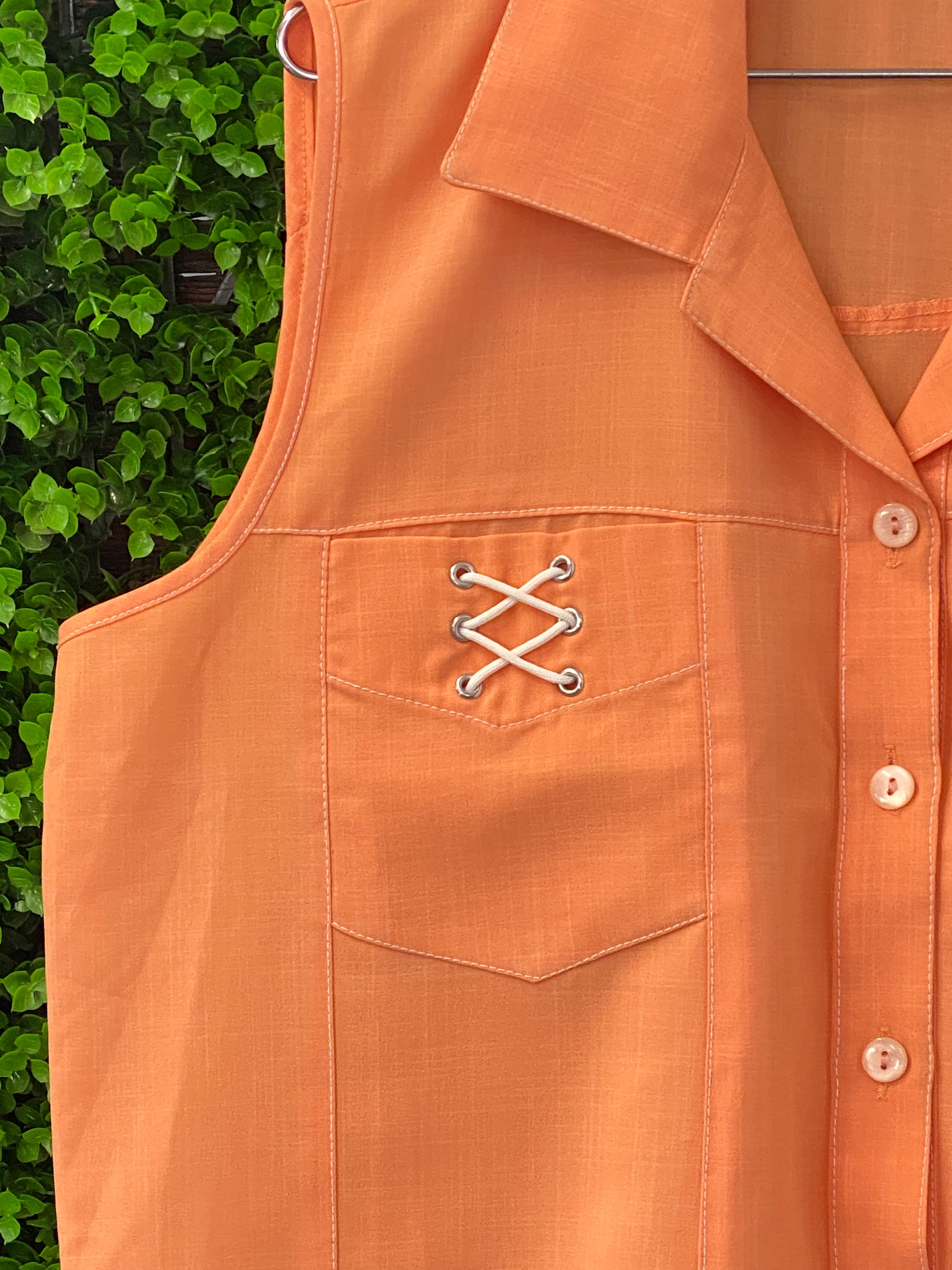 Muted Peach Sleeveless Button-Up Top