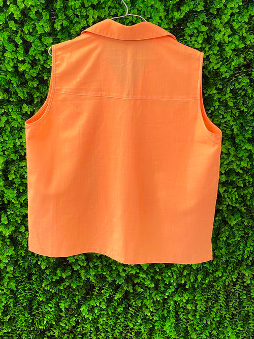 Muted Peach Sleeveless Button-Up Top