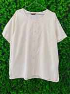 Cream Embroidered Button-Up Top