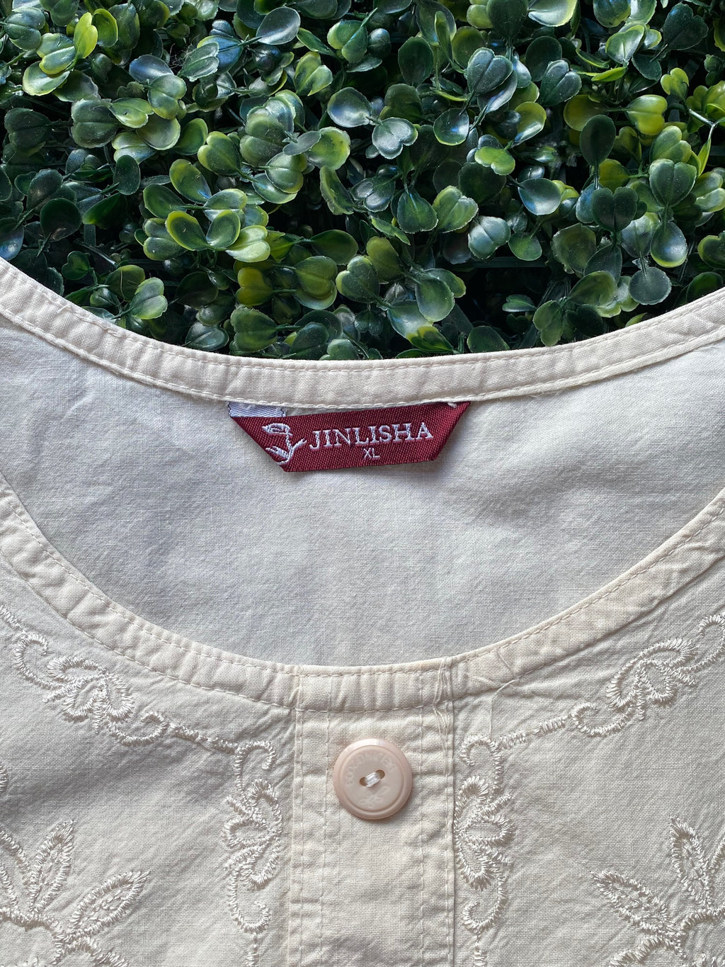Cream Embroidered Button-Up Top
