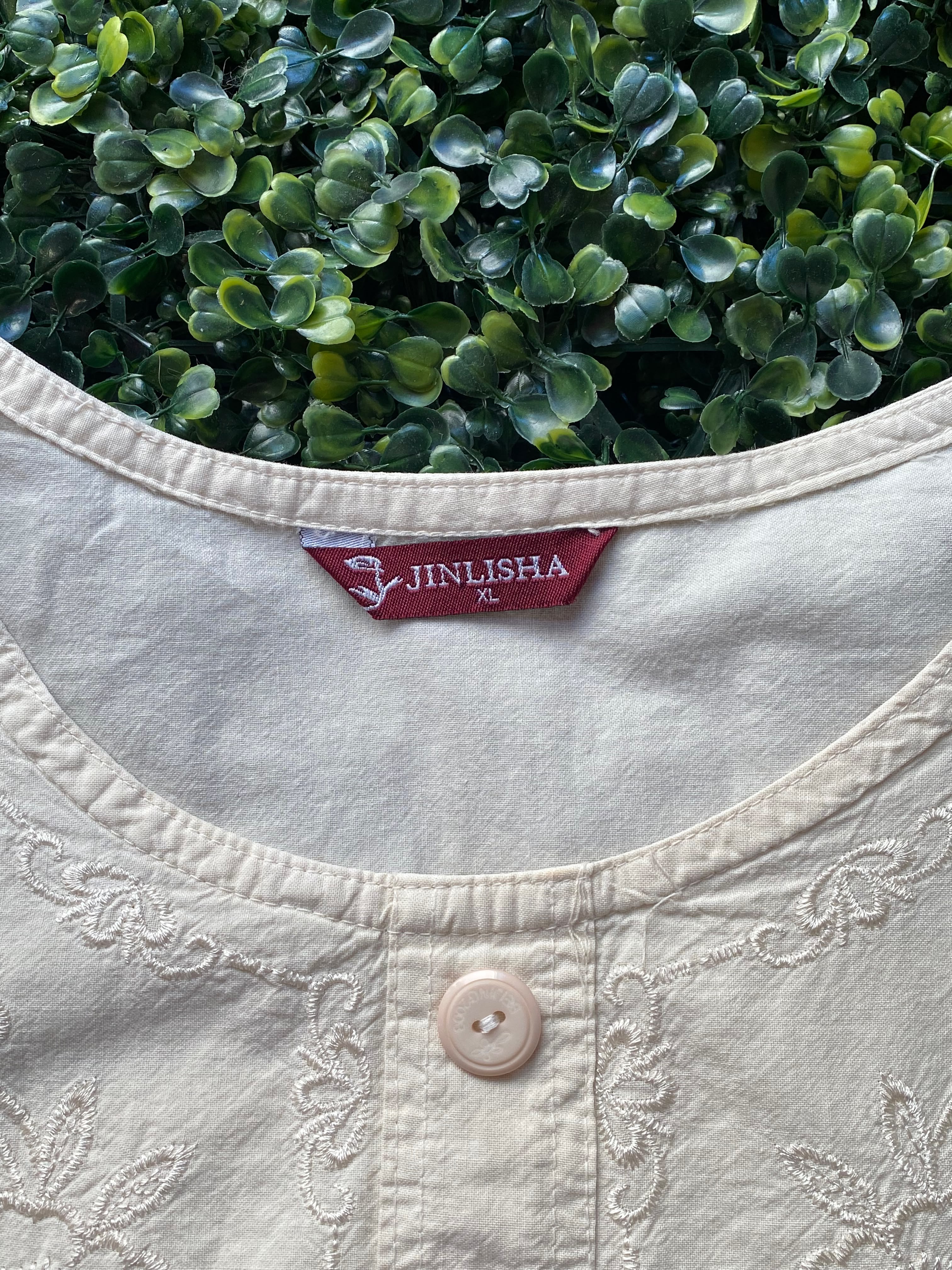 Cream Embroidered Button-Up Top