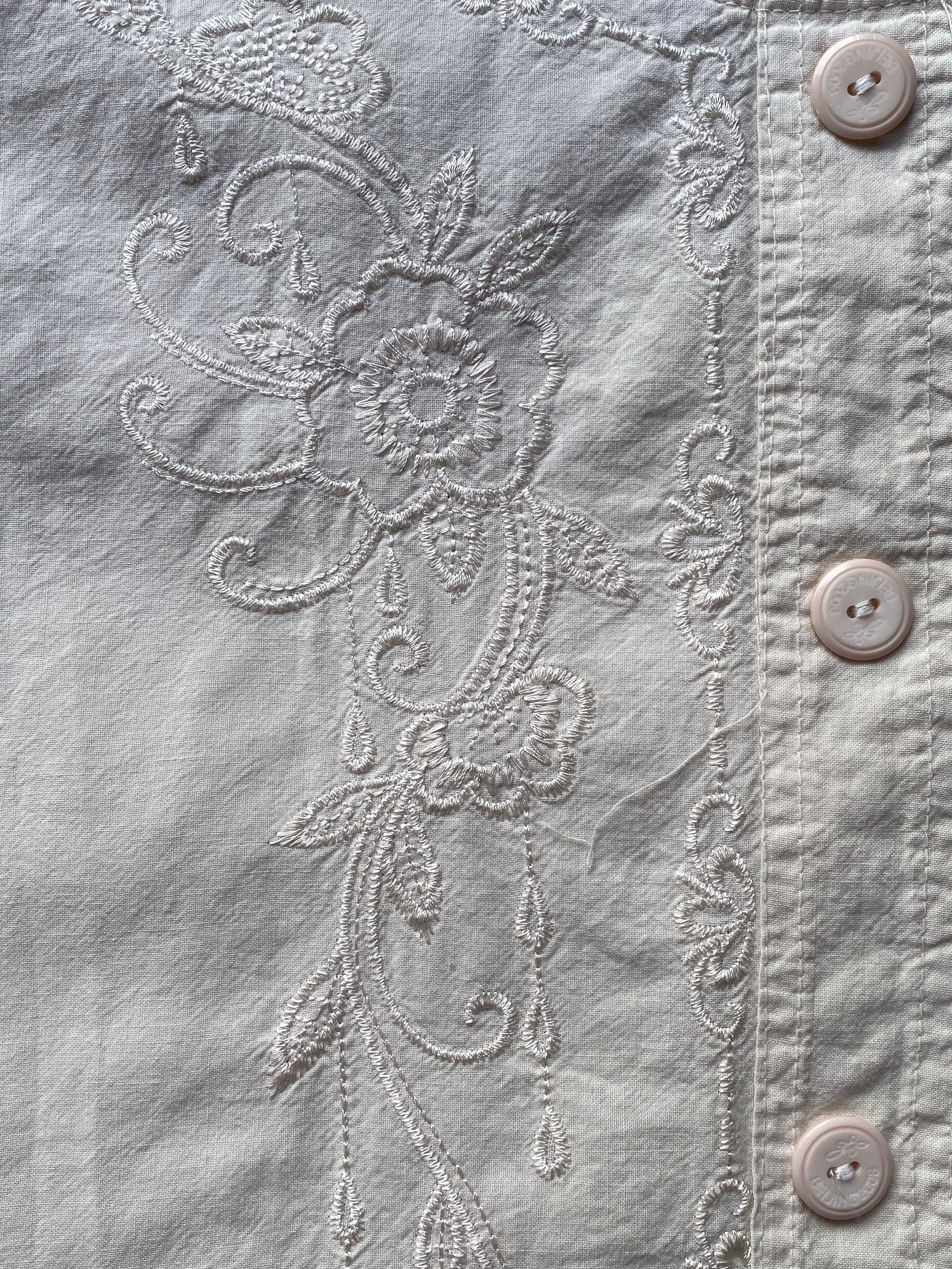 Cream Embroidered Button-Up Top