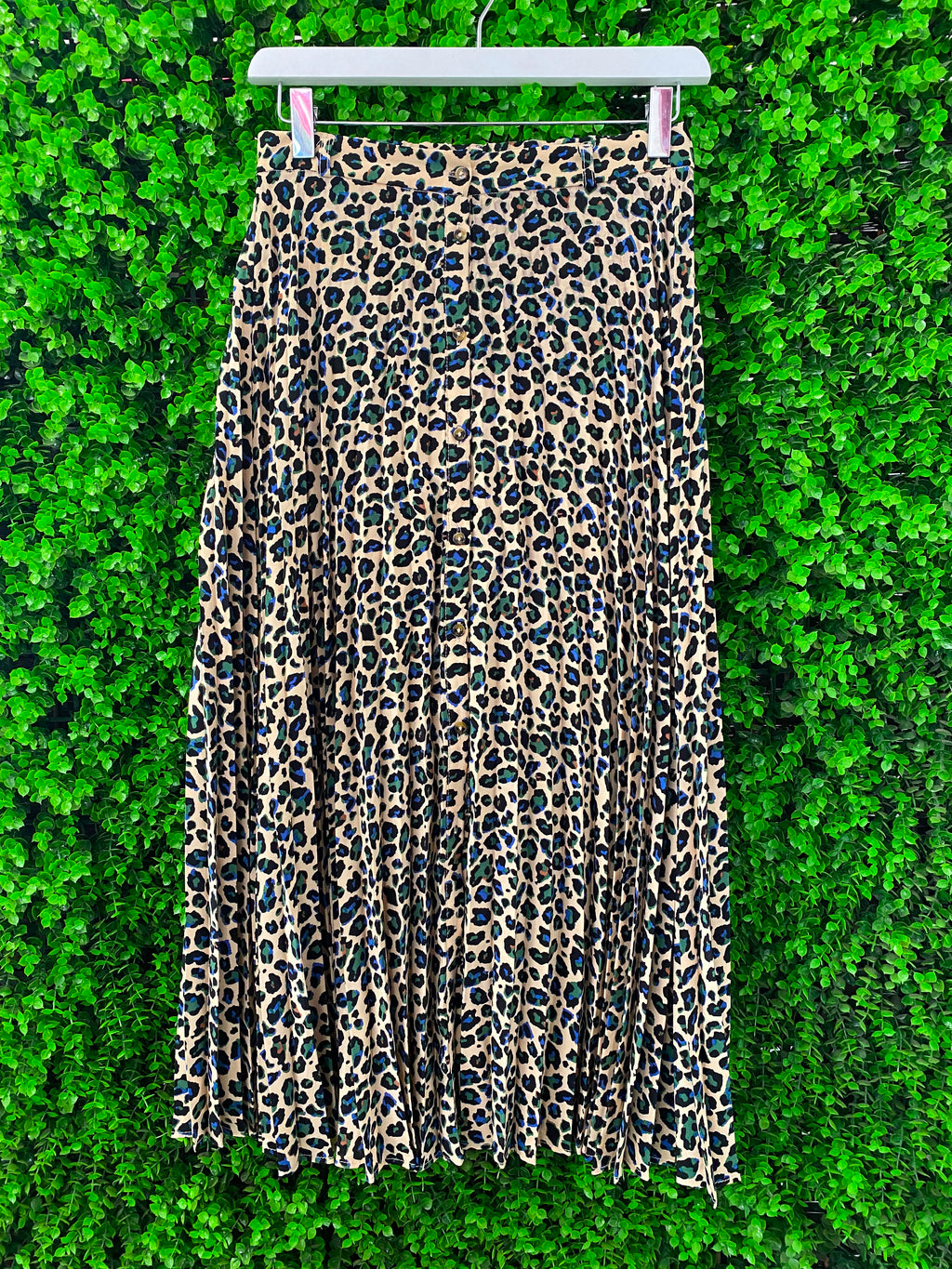 Stradivarius Leopard Print Pleated Midi Skirt