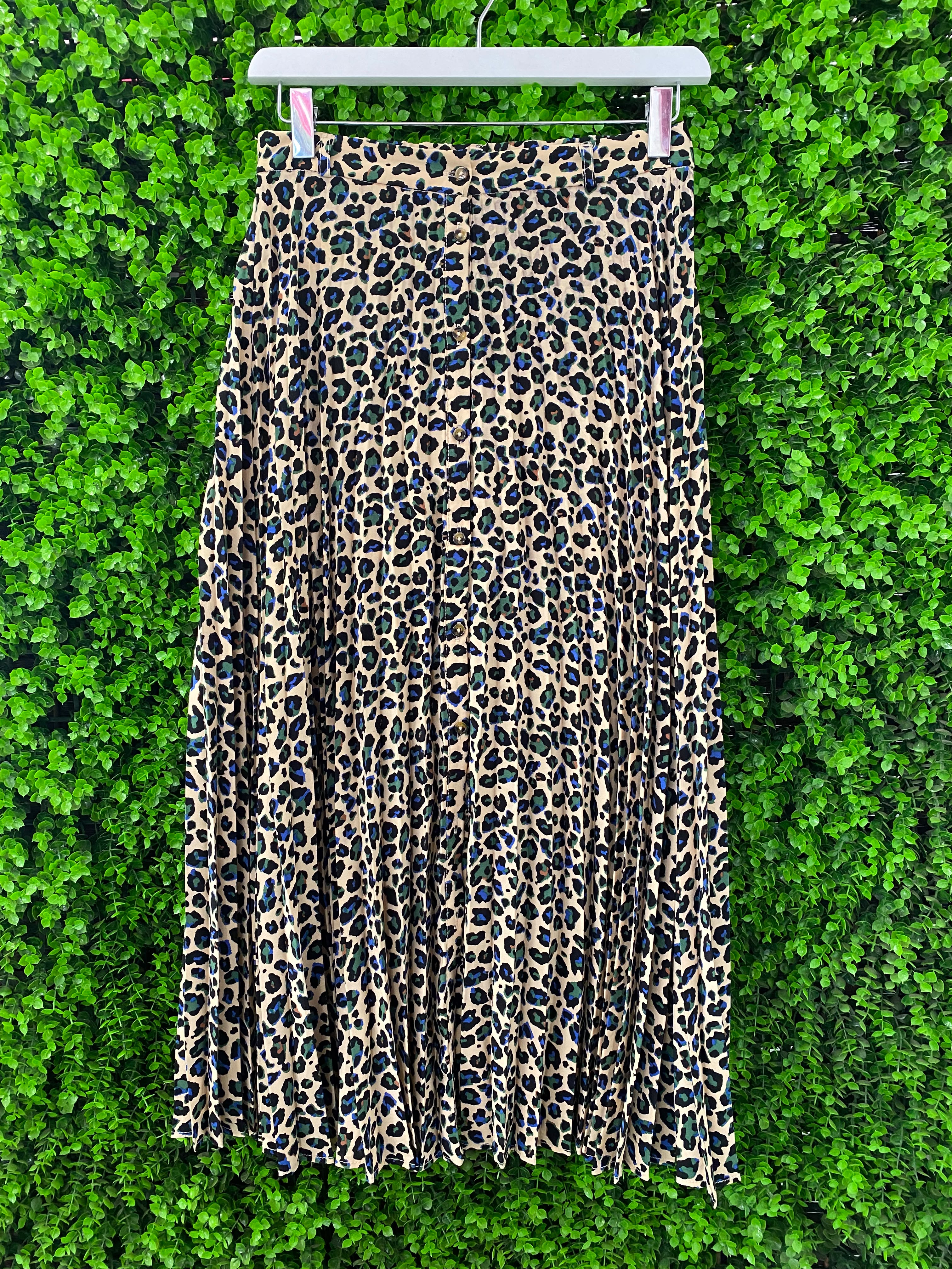 Stradivarius Leopard Print Pleated Midi Skirt