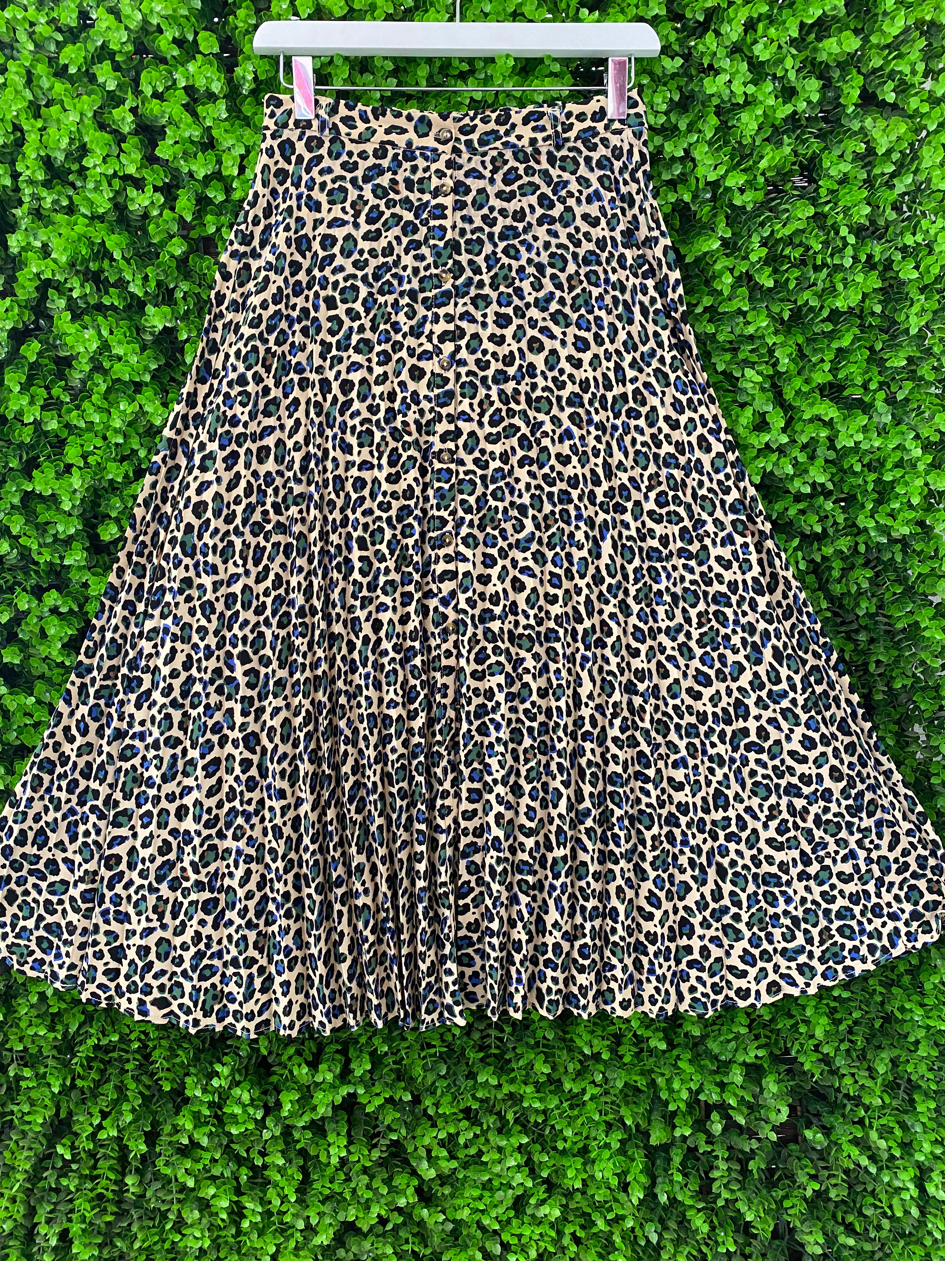 Stradivarius Leopard Print Pleated Midi Skirt