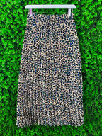 Stradivarius Leopard Print Pleated Midi Skirt