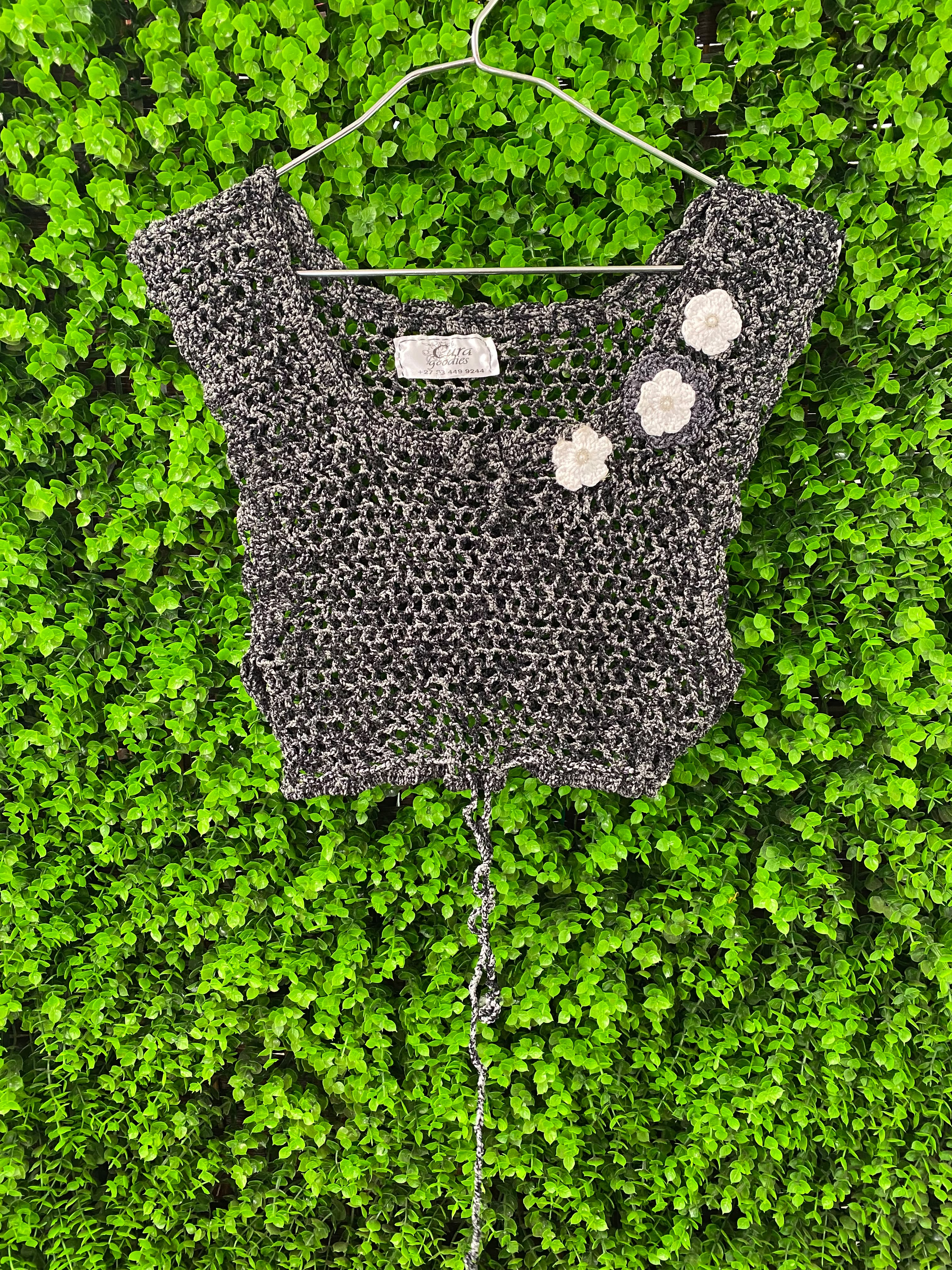Aura Goodies Crochet Tie-Front Crop Top