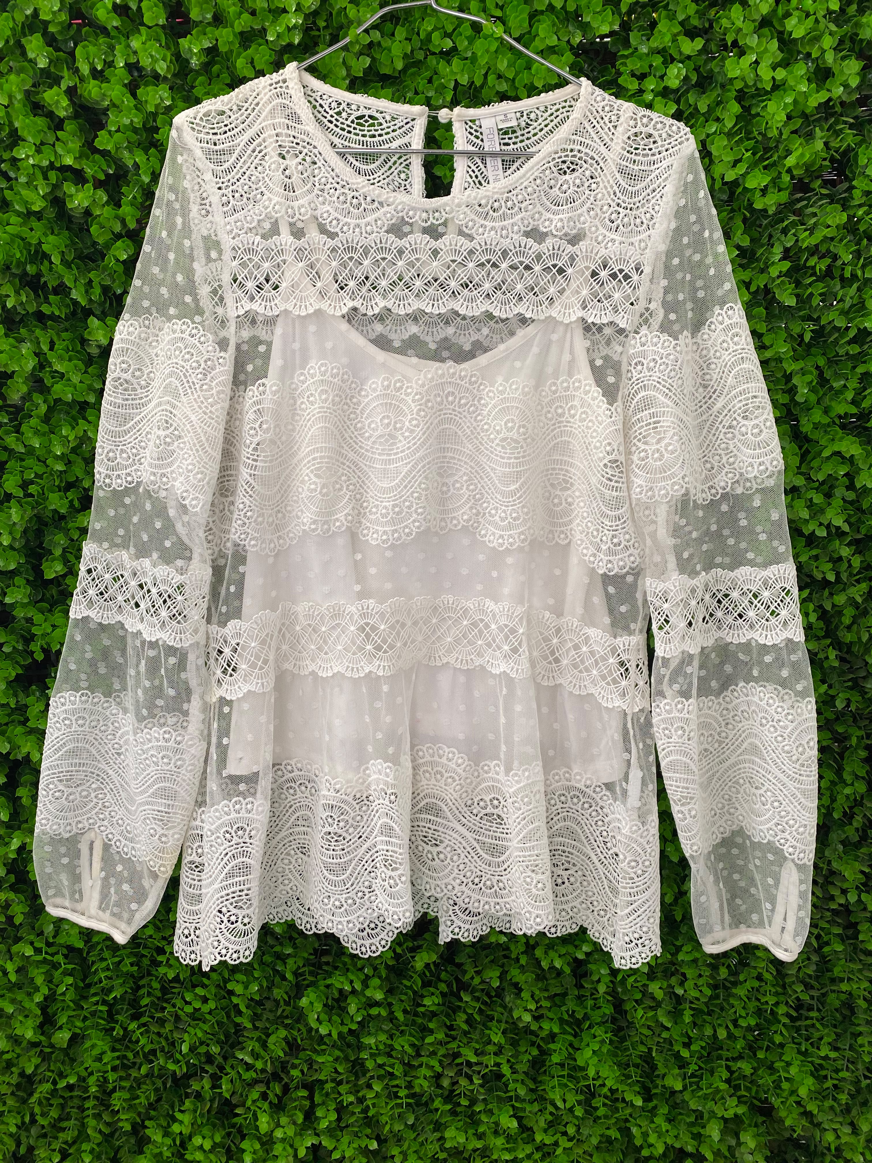 Forever New White Lace Long Sleeve Top