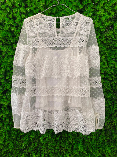 Forever New White Lace Long Sleeve Top
