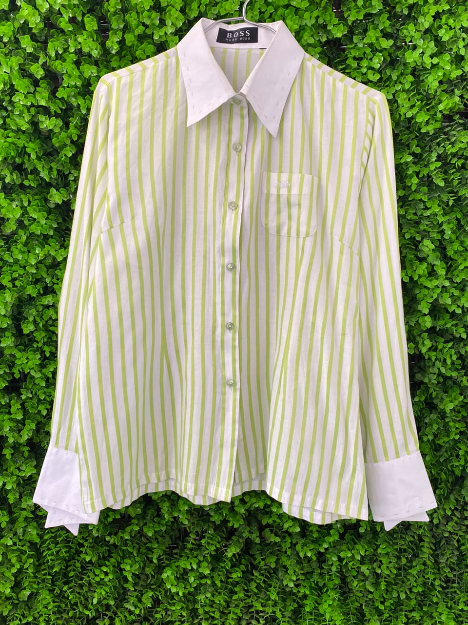Hugo Boss Lime Stripe Contrast-Collar Shirt