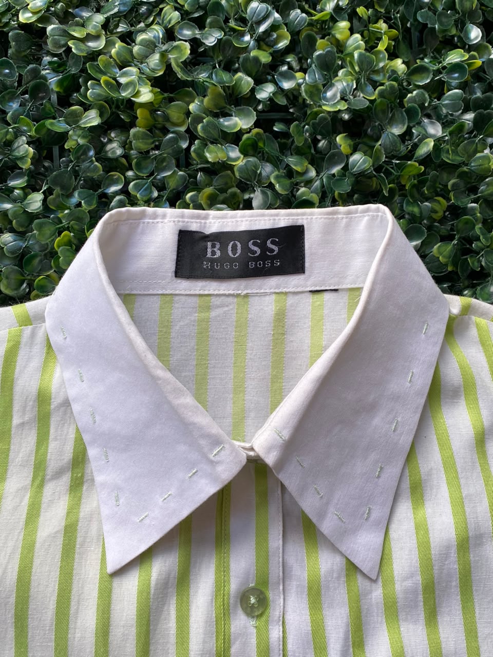 Hugo Boss Lime Stripe Contrast-Collar Shirt
