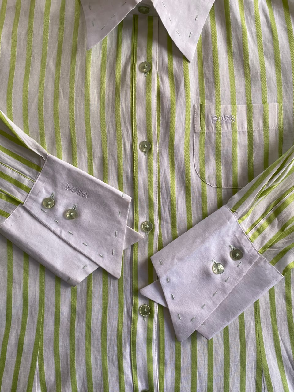Hugo Boss Lime Stripe Contrast-Collar Shirt