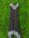 Black Geometric Handkerchief-Hem Maxi Dress