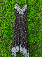 Black Geometric Handkerchief-Hem Maxi Dress