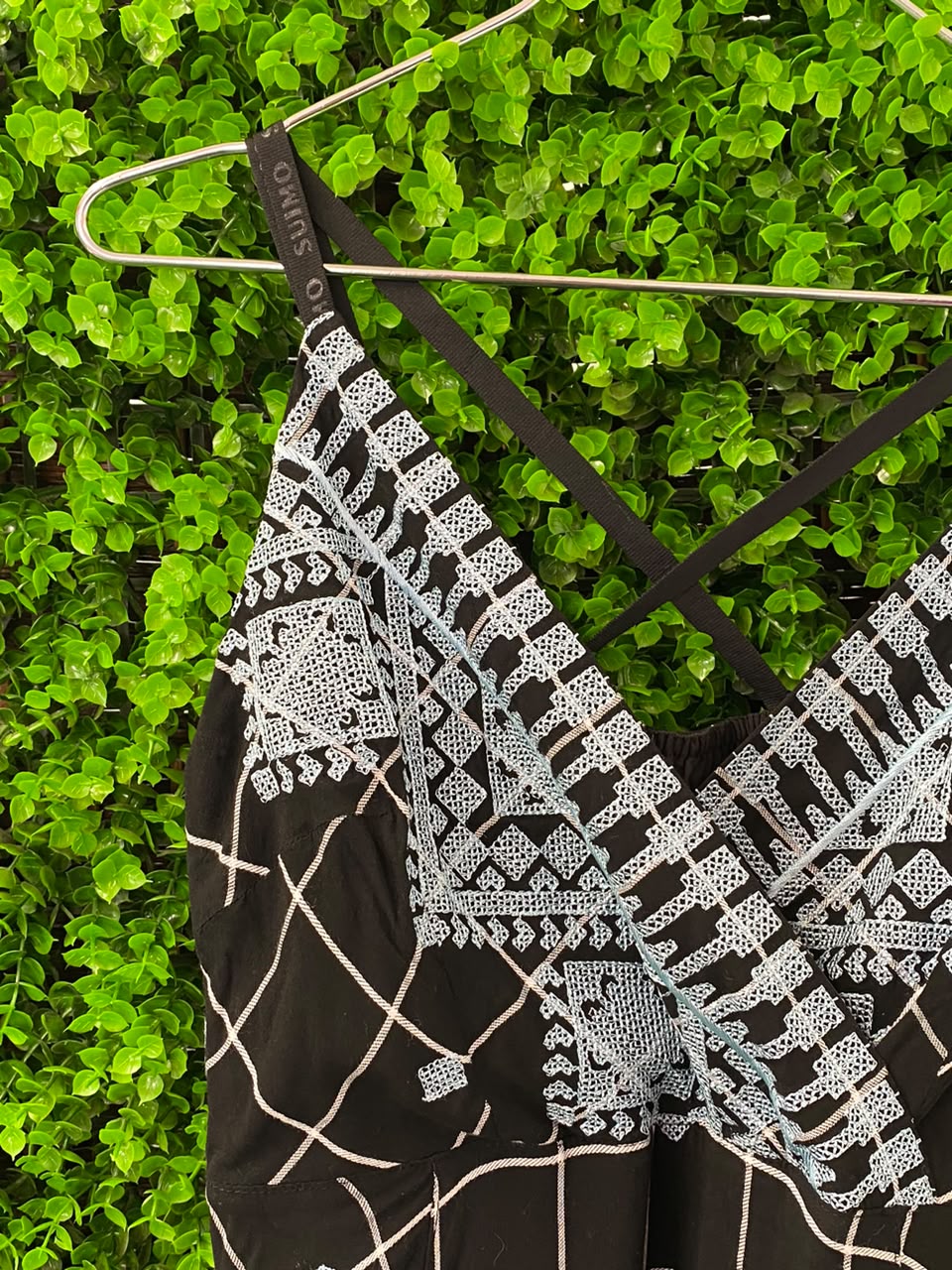 Black Geometric Handkerchief-Hem Maxi Dress