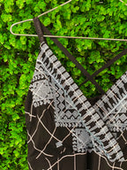 Black Geometric Handkerchief-Hem Maxi Dress