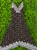 Black Geometric Handkerchief-Hem Maxi Dress