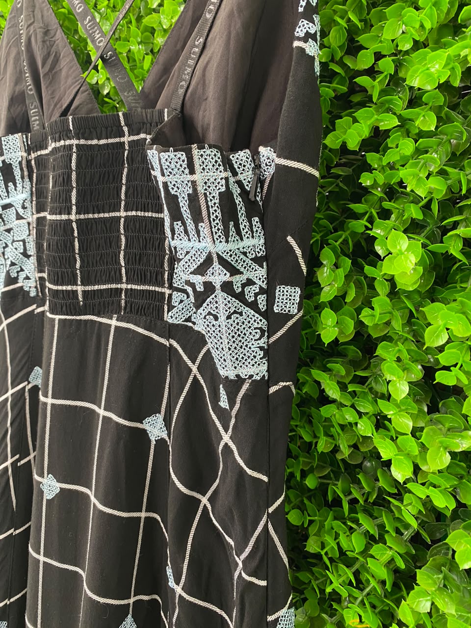 Black Geometric Handkerchief-Hem Maxi Dress