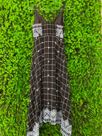 Black Geometric Handkerchief-Hem Maxi Dress