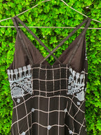 Black Geometric Handkerchief-Hem Maxi Dress